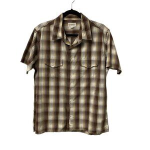 BKE 67 BUCKLE SHIRT PEARL SNAP MENS L PLAID WESTERN COTTON BROWN BREATHABLE